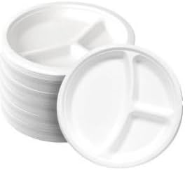 Disposable Plates 3 Compartment, 10 Inch, White, 500 Count