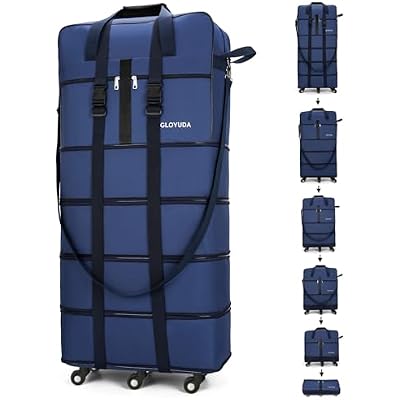 130L Expandable Luggage, 43 Inch Suitcase with Wheels, Collapsible Luggage with Wheels, Rolling Duffle Bag with Wheels, Foldable Suitcase with a Handle Wrap Shoe Bag Shoulder Strap Blue