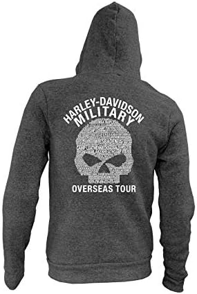 Harley-Davidson Military - Mens Custom Zippered Hoodie with Unique Skull Eyes Back Graphics - Overseas Tour | Smoking Eyes