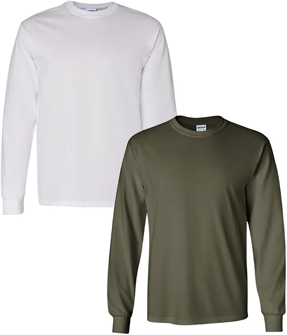Gildan Unisex Adult Classic Fashion-t-shirts, White-military Green, Medium US