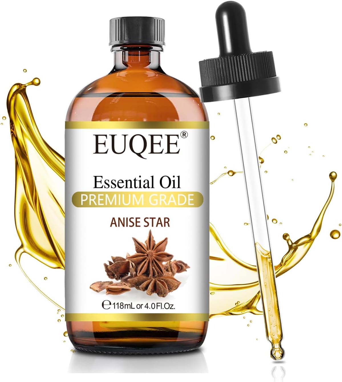 EUQEE Anise Star Essential Oil 4oz  118ML Large Capacity Anise Star Oil Pure & Premium Fragrance Essential Oil with Glass Dropper for Candle Soap Making, Diffusers