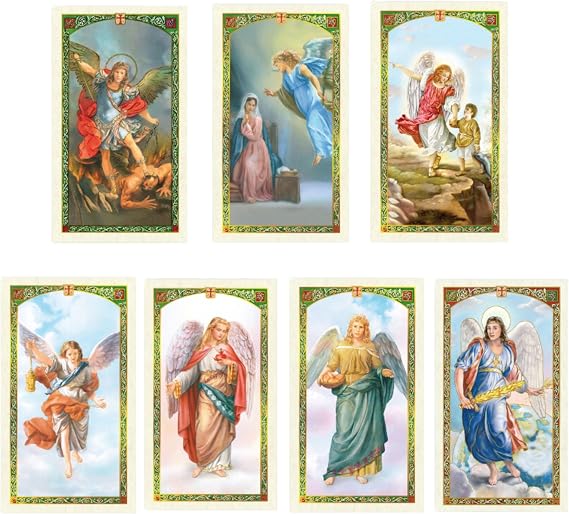 Seven Archangels Laminated Catholic Prayer Cards for Intervention and Guidance, Michael Gabriel Raphael Uriel Barachiel Jhudiel and Sealtiel Holy Cards to Inspire Direct and Support Your Daily Living