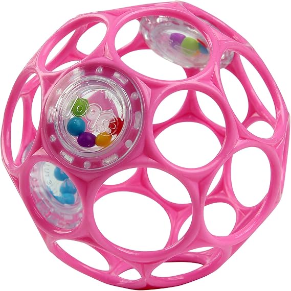 Bright Starts Oball Easy-Grasp Rattle BPA-Free Infant Toy in Pink, Age Newborn and up, 4 Inches