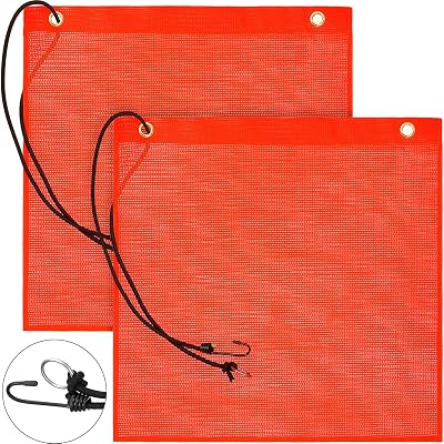 Patelai 2 Pcs Safety Flags 18 x 18 Inch -oversized Load Flags Proof Warning Flag Bright Orange Warning Safety Flag Weather with Grommets and Bungee Cord